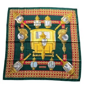 Hermes Feux De Route Vintage 90cm Green Red Silk Scarf Carre